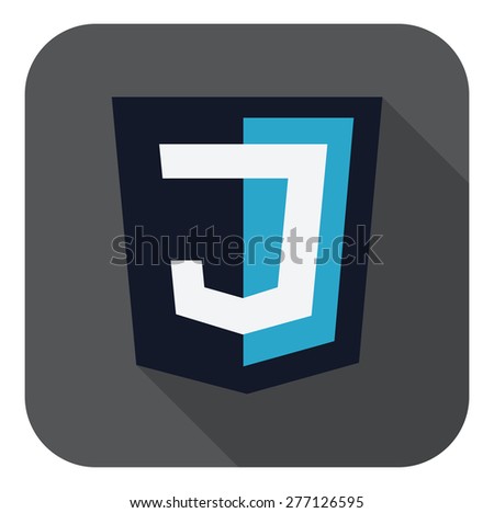 vector illustration of dark blue shield with J letter on the screen, isolated web site development icon white background