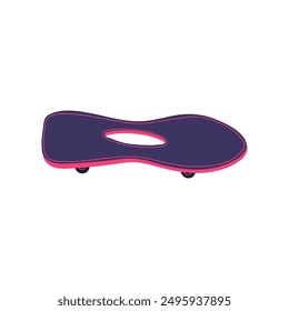 Vector illustration of a dark blue skateboard with pink trim on an isolated background. Flat cartoon design in retro 90s style for various extreme sports projects.