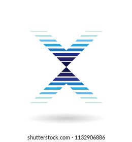 Vector Illustration of a Dark Blue Striped Icon for Letter X isolated on a White Background