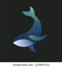 A vector illustration of dark blue whale logo made with gradient on a dark background.