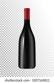 Vector illustration of a dark bottle of red wine in photorealistic style. A realistic object on a transparent background. 3D Realism.