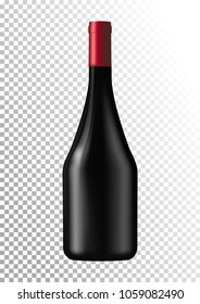 Vector illustration of a dark bottle of red wine in photorealistic style. A realistic object on a transparent background. 3D Realism.
