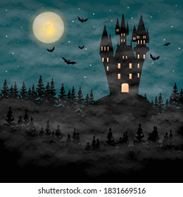 Vector illustration of the dark castle silhouette