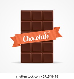 Vector illustration  Dark Chocolate Bar Open with an orange ribbon with the inscription  