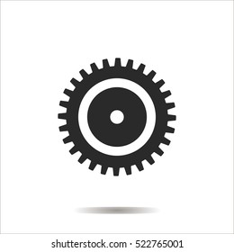 Vector illustration of dark gear isolated on light background with shadow. Icon with cog. Mechanical Circuit. Wheel for the workspace. Details of the working mechanism, the assembly line. Black staff.