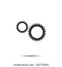 Vector illustration of dark gears isolated on light background with shadow. Icon with cog. Mechanical Circuit. Wheel for the workspace. Details of the working mechanism, the assembly line. Black staff