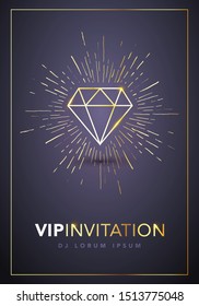 Vector illustration Dark And Golden VIP Invitation Template With Gold Diamond