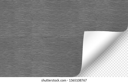 Vector illustration of the dark gray paper blank page with curled corner and shadow on transparent background for advertising and promotional message . Idea for your design and business.
