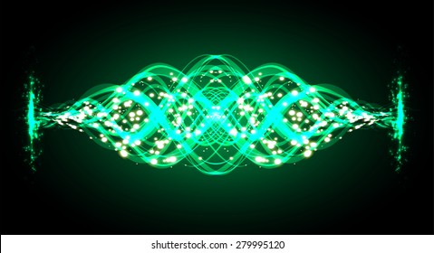 Vector illustration of  dark green abstract background with blurred magic neon light curved lines. wave. Technology background for computer graphic website internet.