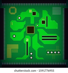Vector illustration of dark green circuit board inspired from tree