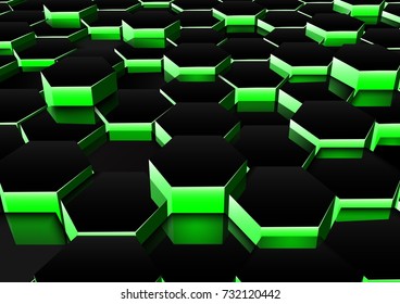 Vector illustration of Dark green hexagonal background