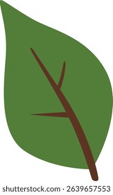 Vector illustration of a dark green leaf with a brown branch. Ideal for nature, botanical, and eco-friendly design themes.

