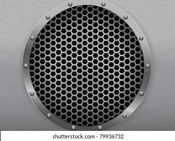 Vector Illustration of dark hexagon metal grill texture with steel panel. EPS 10.