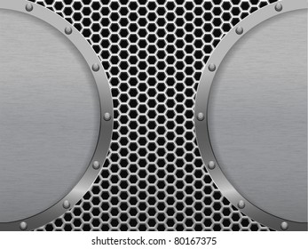 Vector Illustration of dark hexagon metal grill texture with steel panels. EPS 10.