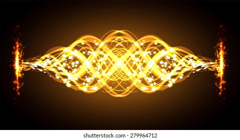 Vector illustration of dark orange abstract background with blurred magic neon light curved lines. wave. Technology background for computer graphic website internet.