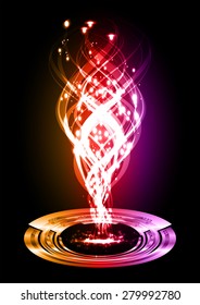 Vector illustration of  dark orange red purple abstract background with blurred magic neon light curved lines. wave. Technology background for computer graphic website internet.