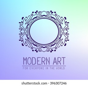 Vector illustration of dark purple color oval frame in modern style with text on light gradient background. Art design for web, site, advertising, banner, poster, brochure, board, card, paper print.