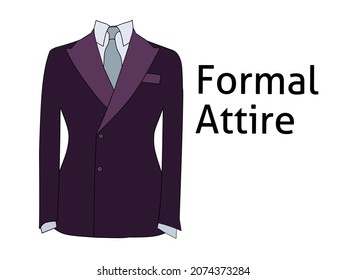 Vector illustration of dark purple fashion men's formal dress.  There is the inscription "Formal Attire".