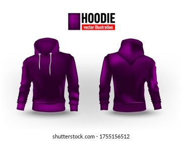 Vector illustration dark purple hoodie sweater. Mens training sweatshirt high neck long sleeve vector template. 