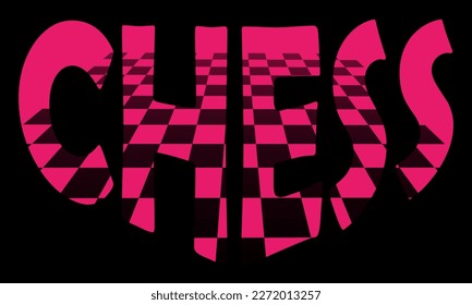 vector illustration in dark purple tones with a stylized image of the word chess in the background of a chessboard for prints on banners, covers, signs and for interior design and logos