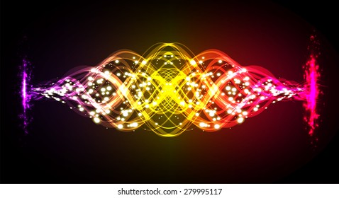 Vector illustration of  dark purple yellow pink abstract background with blurred magic neon light curved lines. wave. Technology background for computer graphic website internet.