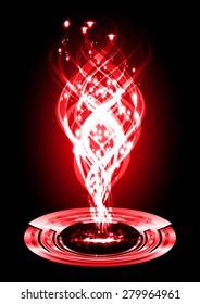 Vector illustration of dark red abstract background with blurred magic neon light curved lines. wave.Technology background for computer graphic website internet. rays. stage.infographics
