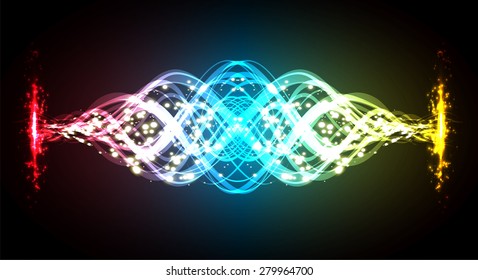 Vector illustration of dark red blue orange abstract background with blurred magic neon light curved lines. wave. Technology background for computer graphic website internet.
