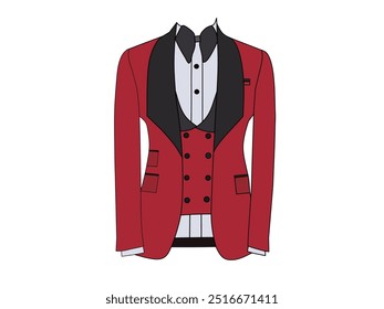 Vector illustration of dark red men's tuexdo format clothing and white t-shirt. Dress fashion background vector illustration theme for formal occasions.