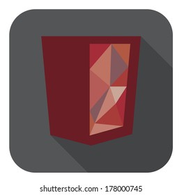 vector illustration of dark red shield with ruby on rails  sign programming language, isolated web site development icon on white background