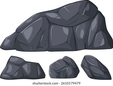 Vector illustration of dark rocks with smooth shading and clean lines, ideal for design projects and educational materials