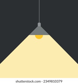 Vector illustration of a dark room with an overhead lamp illuminating.