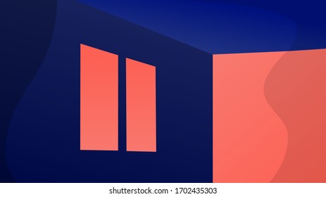  Ilustración vectorial. Una habitación oscura a la sombra de una ventana en la pared. Dibujar en perspectiva. Diseño artístico minimalista. Fondo de escritorio simple o fondo