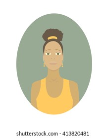 Vector illustration of a dark skinned girl. Flat style.