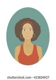 Vector illustration of a dark skinned girl wearing a red dress. Flat style