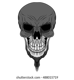 Vector illustration of a dark smirking scary grey skull.