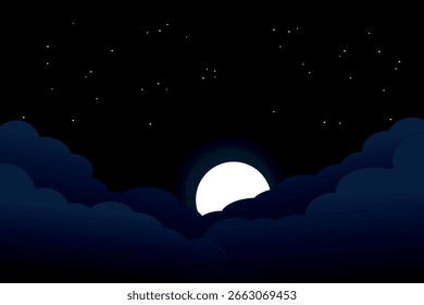 Ilustração vetorial céu estrelado escuro com lua