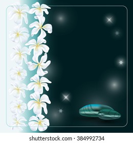 Vector illustration with dark stones and  white flowers.