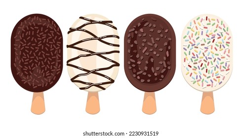 Ilustración vectorial de la colección de helados de chocolate blanco y negro sobre fondo blanco