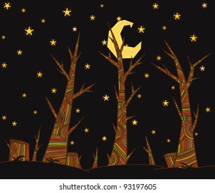 vector illustration, darkness behind the trees, abstract concept