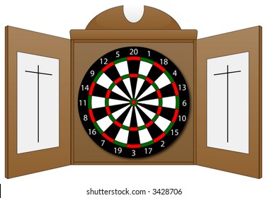 Vector Illustration of a dart board in a cabinet, fully editable