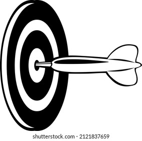 Vector illustration of dart and game board, drawn in black and white