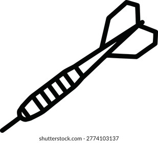 Vector illustration of a dart icon. Simple line art style dart symbol for games, sports, and target practice concepts. Isolated on white background.