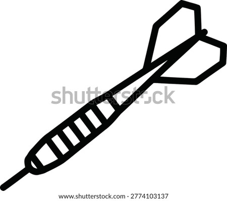 Vector illustration of a dart icon. Simple line art style dart symbol for games, sports, and target practice concepts. Isolated on white background.