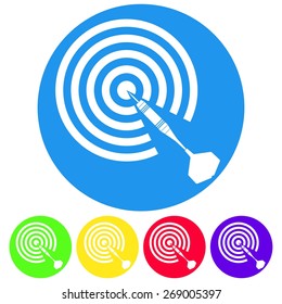 Vector illustration of dartboard and dart arrow icon on white background. Target hit. Circle