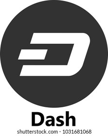 Vector Illustration Of Dash Cryptocurrency Coin / Virtual Money Icon / Logotype Silhouette In Black and White

