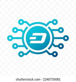 Vector illustration of Dash digital currency icon in blue color and transparent background (PNG).