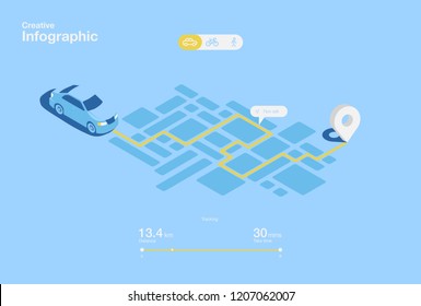 Vector illustration. Dashboard theme creative infographic of city map navigation.