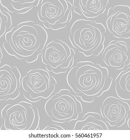 Vector illustration. Dashed English roses seamless pattern on a neutral background. Dashed painting with Rose flowers.