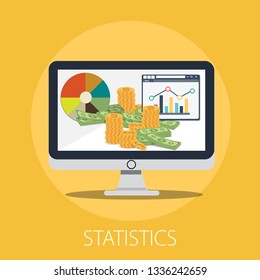 Vector illustration of Data analysis & business information research solution concept with "statistics" Management and marketing concept