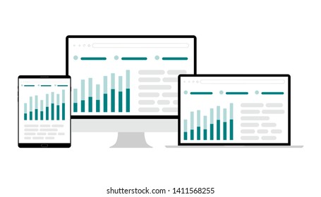 Vector illustration of Data analysis business information research solution concept with "analytics" Management and marketing concept.